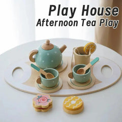 Kids Wooden Tea Set Play House Pretend Make Tea Play With Teapot Teacup Afternoon Snack Role Playing Toys Boys Girls Gift Auraveia