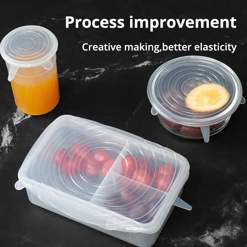 6Pcs/Set Transparent Silicone Kitchen Utensils Fresh-keeping Stretch Universal Bowl Cover Refrigerator Microwave Oven Sealed - Auraveia