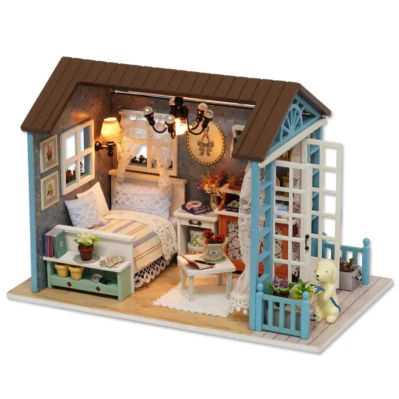 Kitten Mini Wooden Doll House Model Building Kits Toy Home Kit Creative Room Bedroom Decoration with Furniture For Birthday Gift - Auraveia