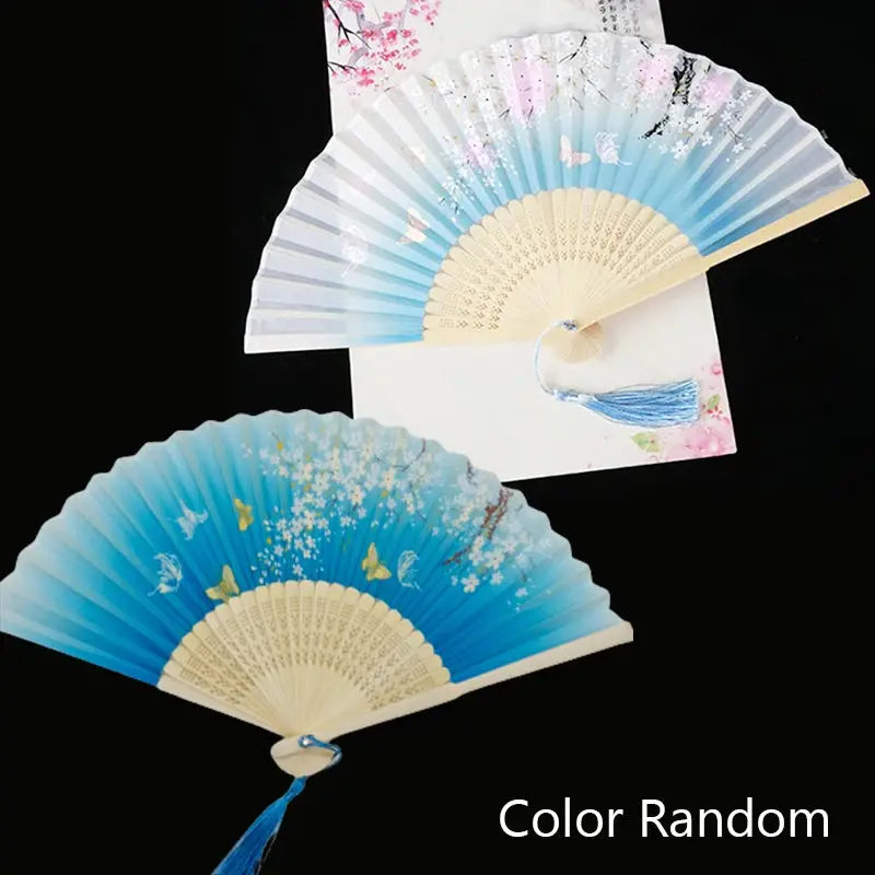 Vintage Silk Folding Fan Chinese Japanese Art Crafts Gift Home Decorations Dance Hand Fan Bamboo Room Decor Wood Fans - Auraveia