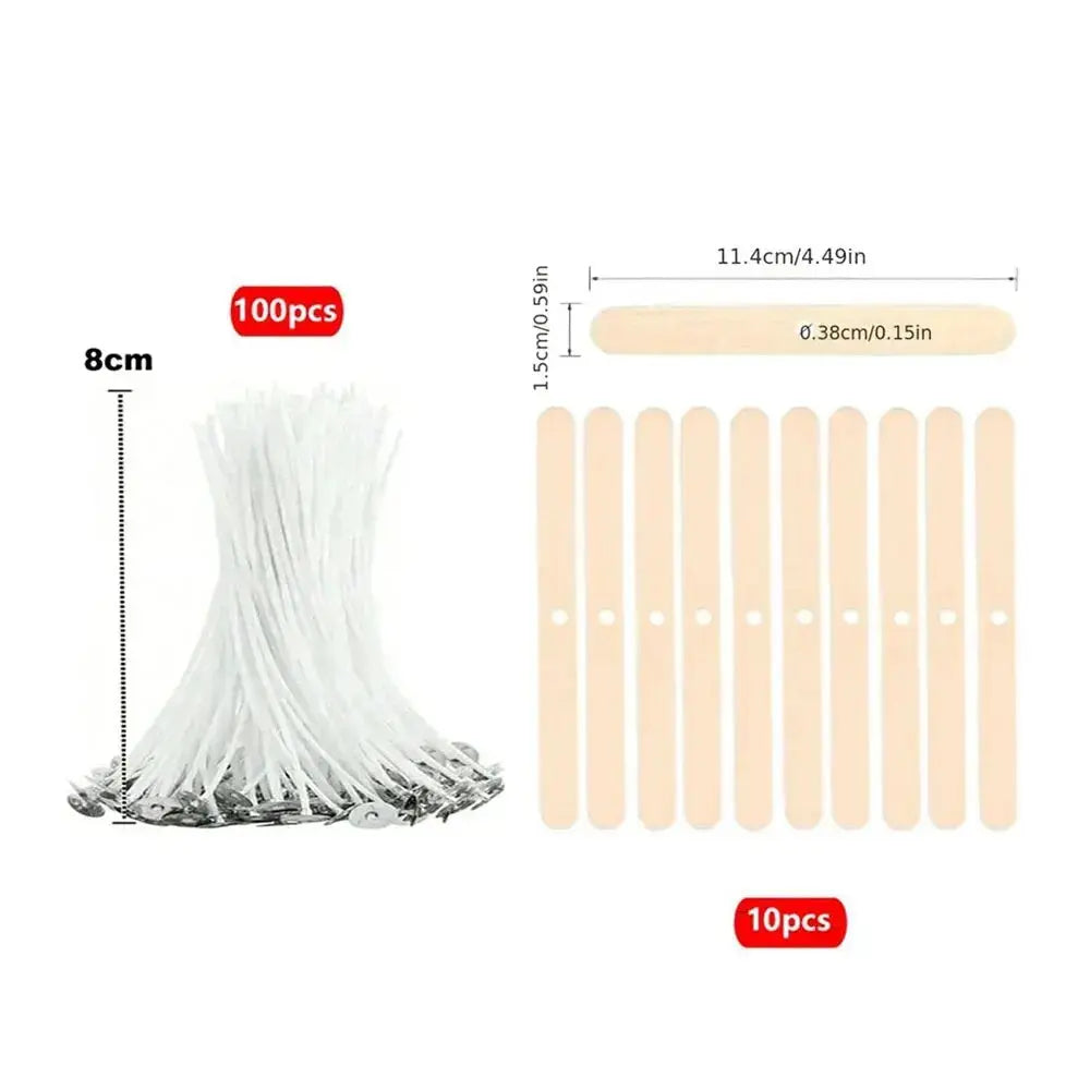 110pcs Wicks and Holder Original Smokeless Candle Wicks Soy Wax Core Woven Cotton Core Kerosene Lamp Wax Line Wood Accessories C - Auraveia