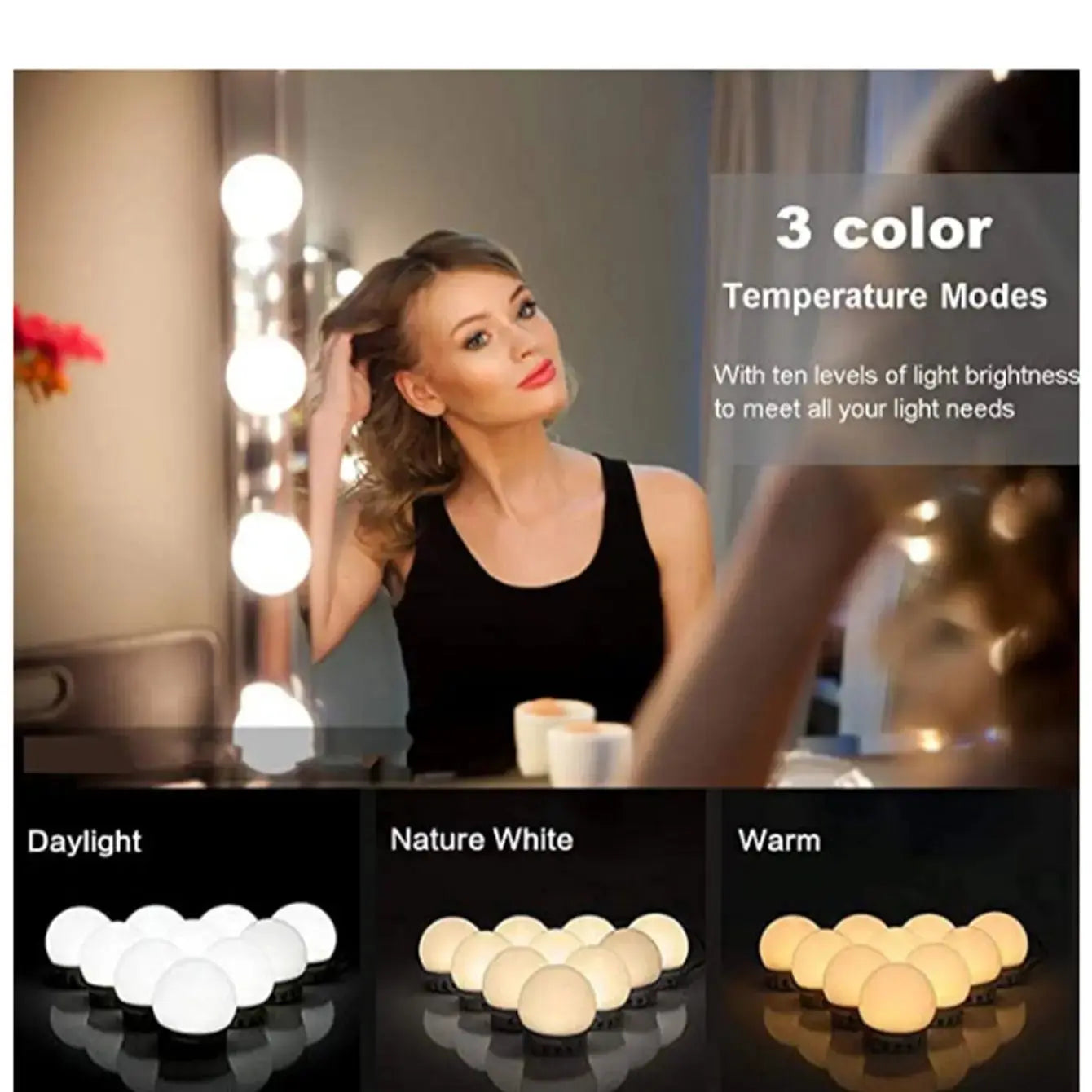 LED Makeup Mirror Light Bulbs USB Charging Vanity Makeup Mirror Lights Bathroom Dressing Table Lighting Dimmable LED Wall Lamp - Auraveia